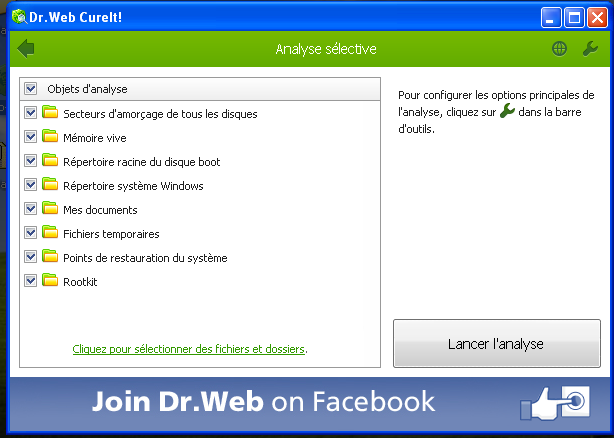 Eliminer Virus Downloader Generic et les Virus, Malwares et Adwares avec l'Anti-Virus Dr Web Cureit en ligne